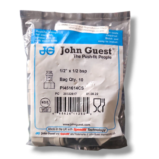 John Guest PI451614CS Female Adapter - 1/2" x 1/2" BSP FEMALE FLARE CONNECTOR Grey Acetal JOHN GUEST 10-Pack 