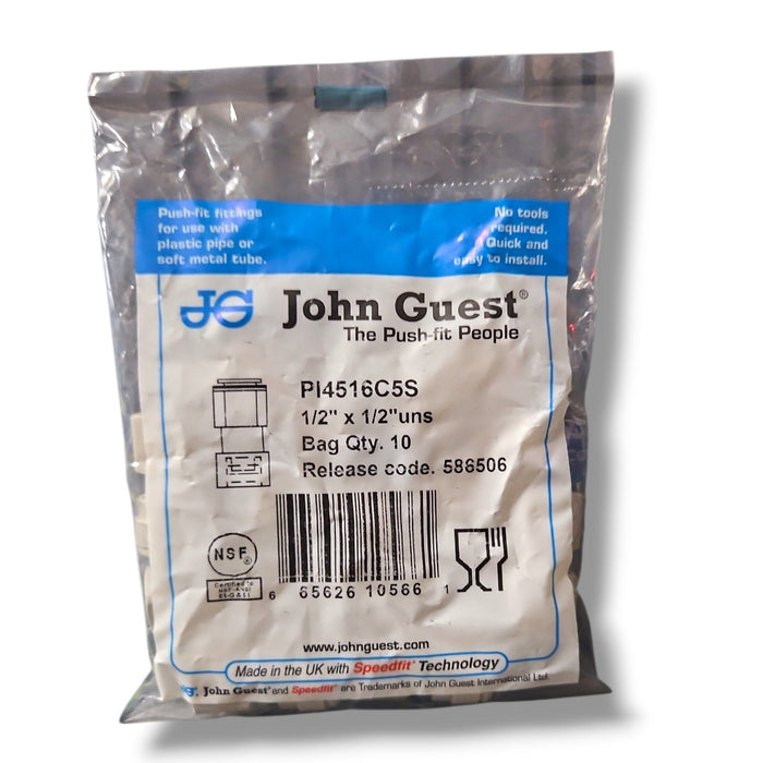 John Guest PI4516C5S Female Adapter - 1/2" x 1/2"UNS FEMALE FLARE CONNECTOR Grey Acetal JOHN GUEST 10-Pack 