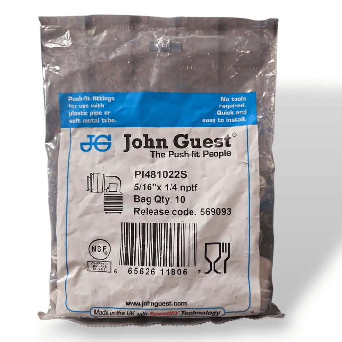 John Guest PI481022S Fixed Elbow - 5/16" x 1/4" NPTF FIXED ELBOW Grey Acetal JOHN GUEST 