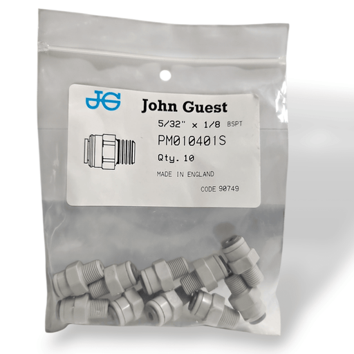 John Guest PM010401S Male Connector - 5/32" x 1/8" BSPT MALE Grey Acetal JOHN GUEST 10-Pack 