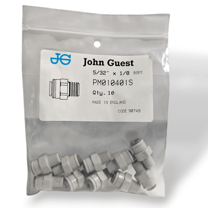 John Guest PM010401S Male Connector - 5/32" x 1/8" BSPT MALE Grey Acetal JOHN GUEST 10-Pack 