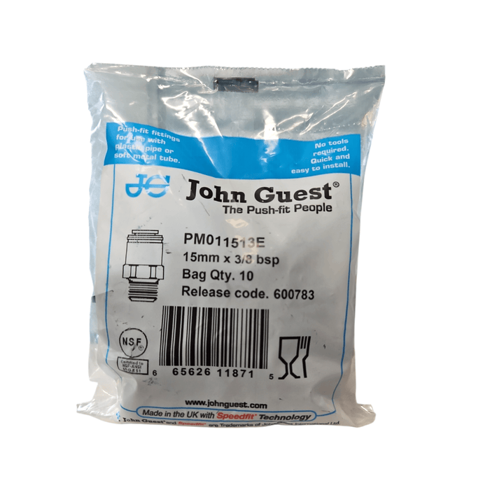 John Guest PM011513E Male Connector Black Plastic Size 15 MM x 3/8"Bsp Metric Male Connector Black Acetal JOHN GUEST 10 Pack 