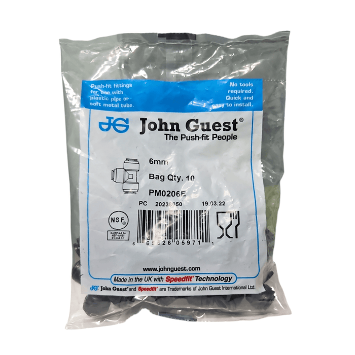 John Guest PM0206E Black Union Tee Size 6MM Metric Union Tee Black Acetal JOHN GUEST 10 Pack 