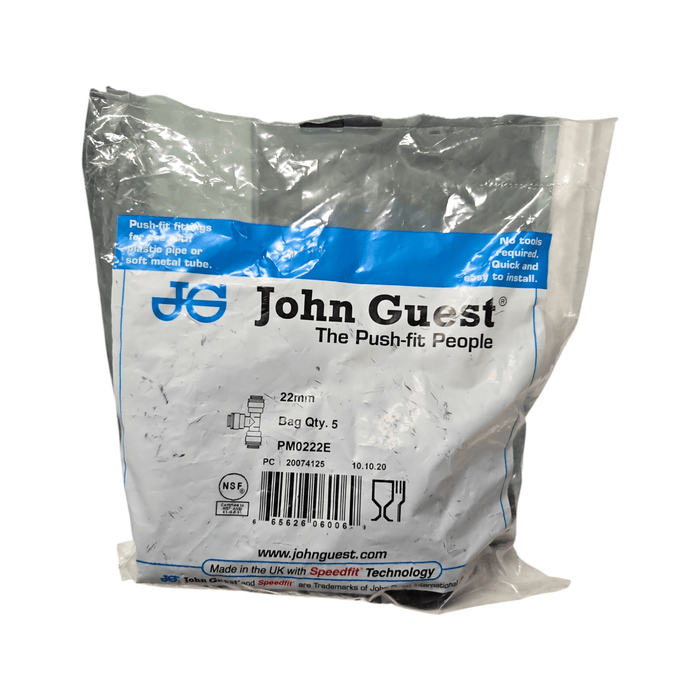John Guest PM0222E Black Union Tee Size 22MM Metric Union Tee Black Acetal JOHN GUEST 5 Pack 