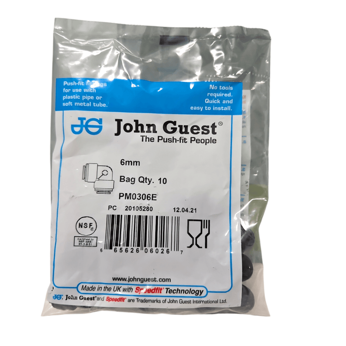 John Guest PM0306E Black Reducing Elbow Connector Size 6MM Metric Reducing Elbow Connector Black Acetal JOHN GUEST 10 Pack 