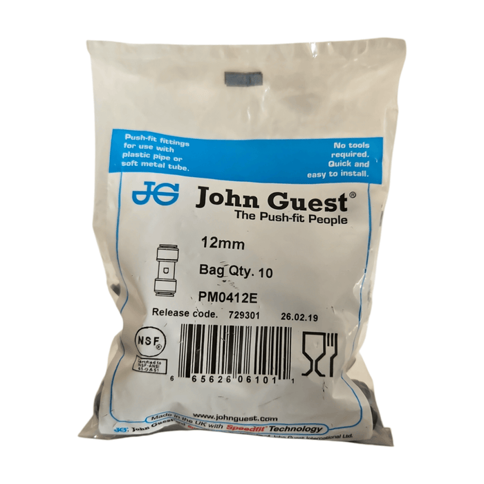 John Guest PM0412E Black Union Connector Size 12MM Metric Union Connector Black Acetal JOHN GUEST 10 Pack 