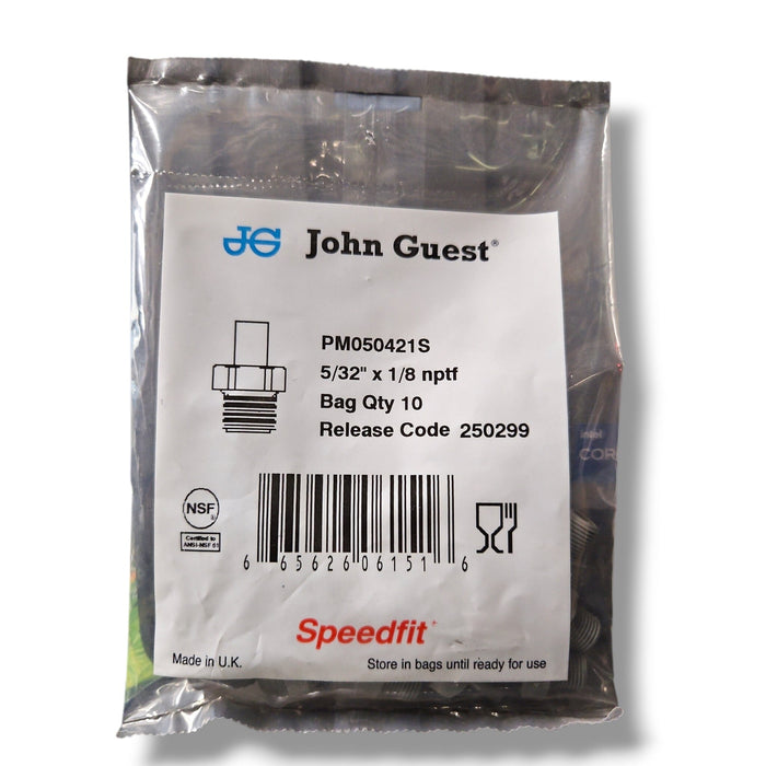 John Guest PM050421S Stem Adapter - 5/32" x 1/8" NPTF STEM ADAPTER Grey Acetal JOHN GUEST 10-Pack 