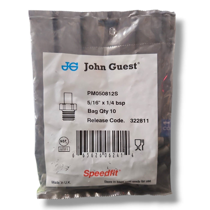 John Guest PM050812S Stem Adapter - 5/16" x 1/4" BSP STEM ADAPTER Grey Acetal JOHN GUEST 10-Pack 
