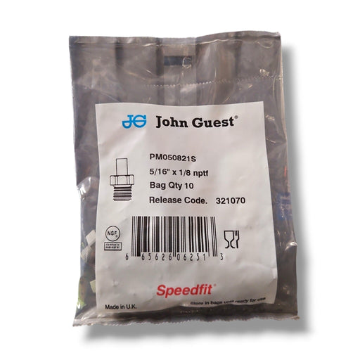 John Guest PM050821S Stem Adapter - 5/16" x 1/8" NPTF STEM ADAPTER Grey Acetal JOHN GUEST 10-Pack 