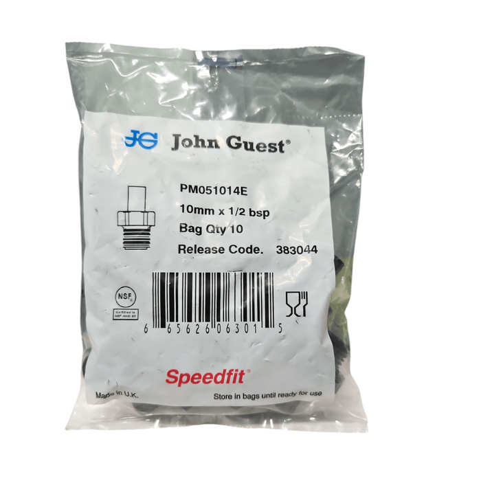 John Guest PM051014E Black Stem Adapter Size 10MM x 1/2"Bsp Metric Stem Adapter Black Acetal JOHN GUEST 10 Pack 