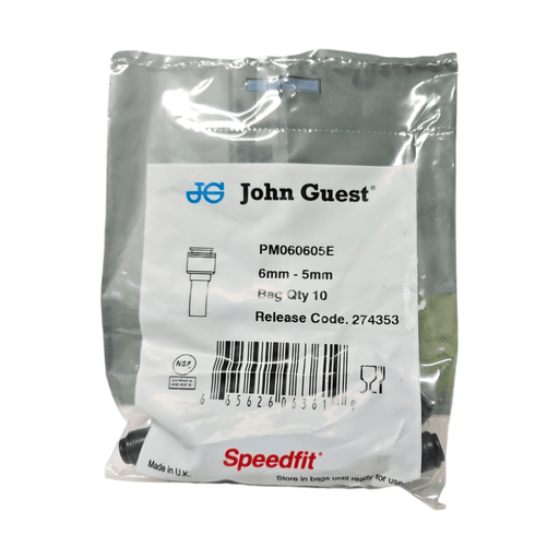 John Guest PM060605E Black Stem Reducer Size 6MM x 5MM Metric Stem Reducer Black Acetal JOHN GUEST 10 Pack 