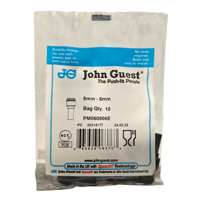 John Guest PM060806E Black Stem Reducer Size 8MM x 6MM Metric Stem Reducer Black Acetal JOHN GUEST 10 Pack 