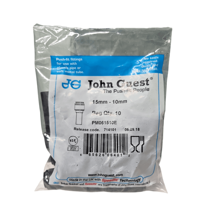John Guest PM061510E Black Stem Reducer Size 15MM x 10MM Metric Stem Reducer Black Acetal JOHN GUEST 10 Pack 