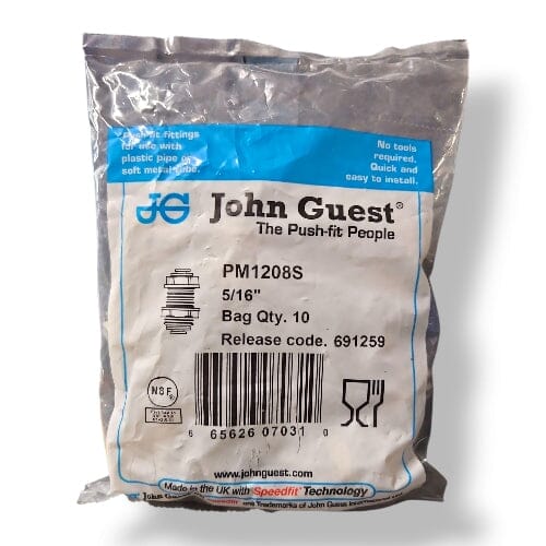 John Guest PM1208S Bulkhead Union - 5/16" x 5/16" BULKHEAD UNION Grey Acetal JOHN GUEST 10-PACK 