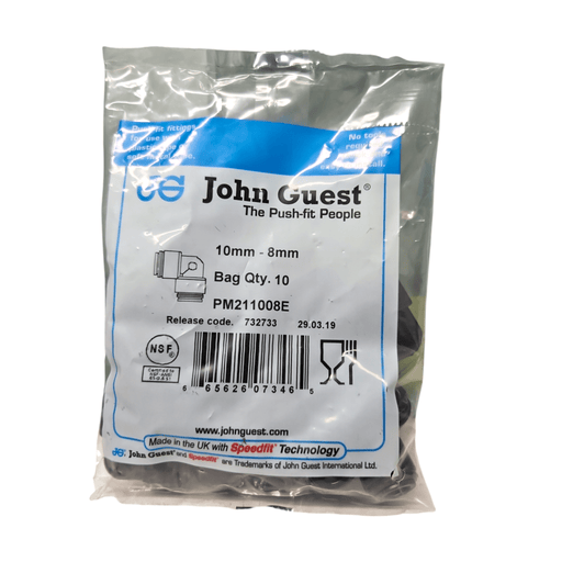 John Guest PM211008E Black Reducing Elbow Connector Size 10MM x 8MM Metric Reducing Elbow Connector Black Acetal JOHN GUEST 10 Pack 