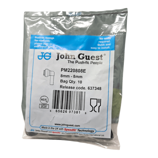 John Guest PM220808E Black Stem Elbow Size 8MM x 8MM Metric Stem Elbow Black Acetal JOHN GUEST 10 Pack 