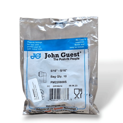 John Guest PM220808S Stem Elbow Connector - 5/16" Stem x 5/16"Tube PLUG IN STEM ELBOW Grey Acetal JOHN GUEST 10-Pack 