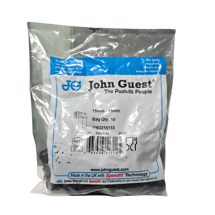John Guest PM221515E Black Stem Elbow Size 15MM x 15MM Metric Stem Elbow Black Acetal JOHN GUEST 10 Pack 