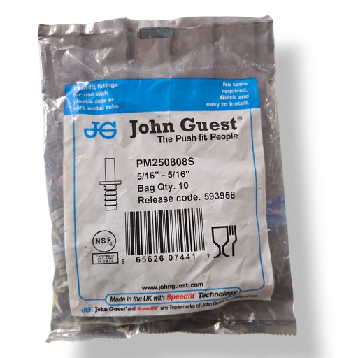 John Guest PM250808S Stem Barb Connector - 5/16" OD Stem x 5/16" ID Barb STEM TO HOUSE BARB Grey Acetal JOHN GUEST 10-Pack 