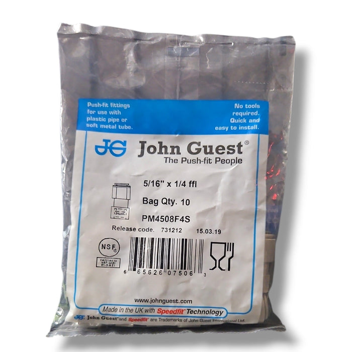 John Guest PM4508F4S Female Flare Adapter - 5/16" x 1/4" FFL FEMALE CONNECTOR FEMALE Grey Acetal JOHN GUEST 10-Pack 