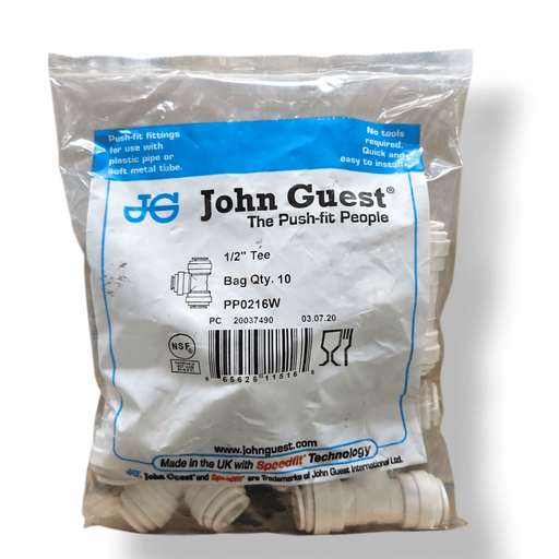 John Guest PP0216W Union Tee Polypro 1/2 Tee John Guest 10 Pack 