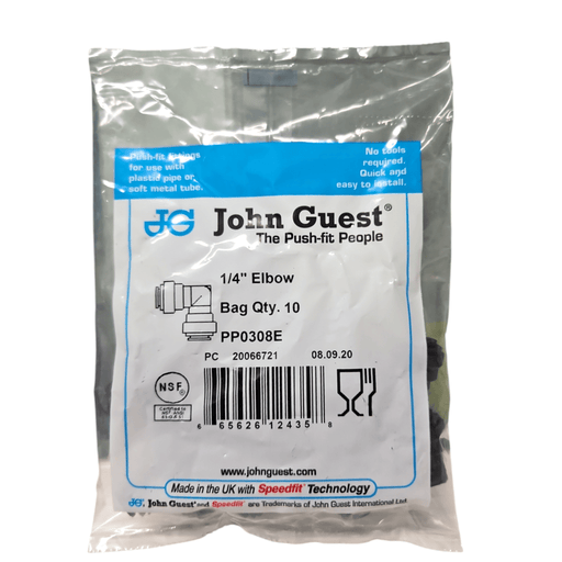 John Guest PP0308E Union Elbow Polypropylene - 1/4" Black Union Elbow JOHN GUEST 10 Pack 