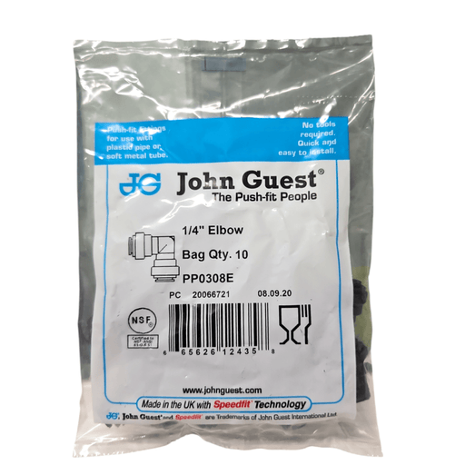 John Guest PP0308E Union Elbow Polypropylene - 1/4" Black Union Elbow JOHN GUEST 10 Pack