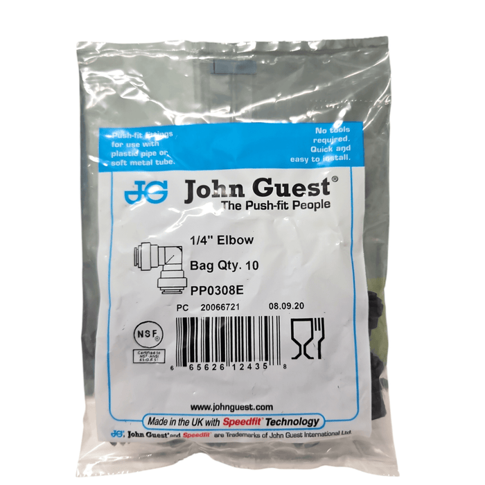 John Guest PP0308E Union Elbow Polypropylene - 1/4" Black Union Elbow JOHN GUEST 10 Pack 