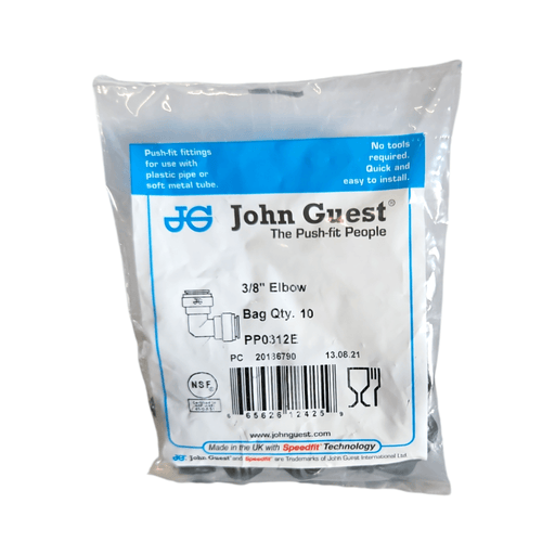 John Guest PP0312E Union Elbow Polypropylene - 3/8" Black Union Elbow JOHN GUEST 10 Pack 