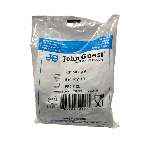 John Guest Black PP0412E 3/8" Polypropylene Push-to-Connect Union Fitting Union Connector Black Polypropylene JOHN GUEST 10 Pack 