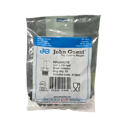 John Guest PP050821E Stem Adapter Black Polypropylene - 1/4 x 1/8" NPTF Straight Black MPT John Guest 10 Pack