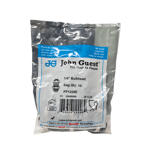 John Guest Bulkhead Union PP1208E Black Polypropylene 1/4" Bulkhead Union Black Polypropylene JOHN GUEST 10 Pack