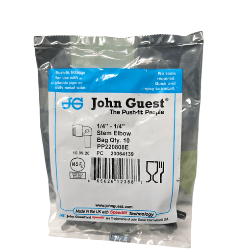 John Guest PP220808E Stem Elbow Connector Polypro - 1/4" Stem x 1/4" Black Stem Elbow JOHN GUEST 10 Pack