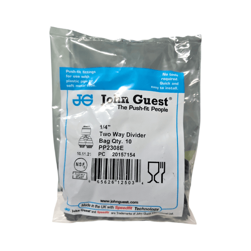 John Guest PP2308E Two Way Divider - 1/4" Black Two-Way Divider JOHN GUEST 10 Pack