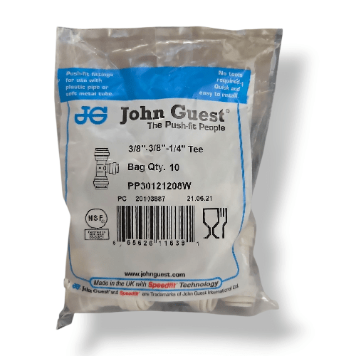 John Guest PP30121208W Reducing Tee Polypro - 3/8 x 3/8 x 1/4 Branch Tee John Guest 10 Pack