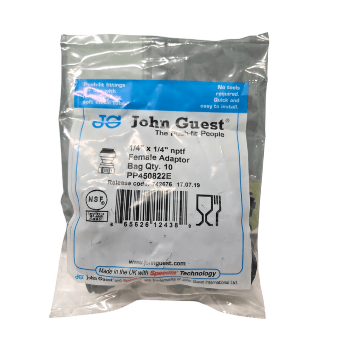 John Guest PP450822E Female Adapter Polypro - 1/4 x 1/4 NPTF Black Female Adapter NPTF JOHN GUEST 10 Pack 