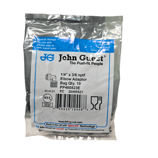 John Guest Fixed Elbow PP480823E Black Polypropylene 1/4"x 3/8" NPTF Fixed Elbow Adaptor Black Polypropylene JOHN GUEST 10 Pack