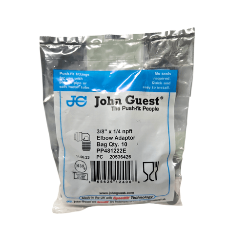 John Guest PP481222E Fixed Elbow Black Polypropylene - 1/4 x 3/8 NPTF Fixed Elbow Adaptor Black Polypropylene JOHN GUEST 10 Pack