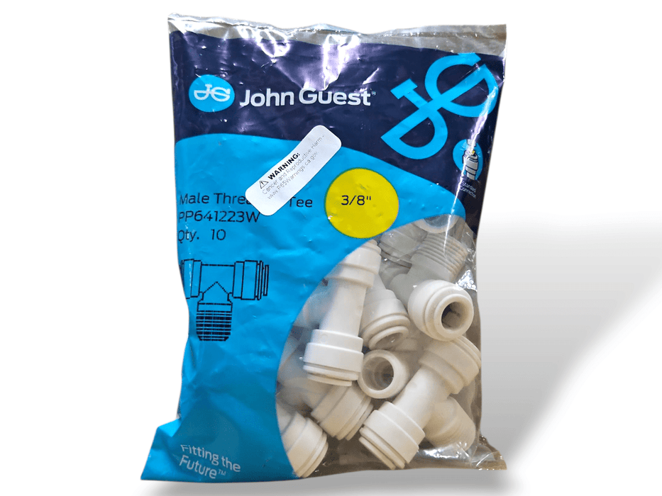 John Guest PP641223W Fixed Tee Adapter Polypro - 3/8" x 3/8" x 3/8" NPTF Thread Tee John Guest 10 Pack 