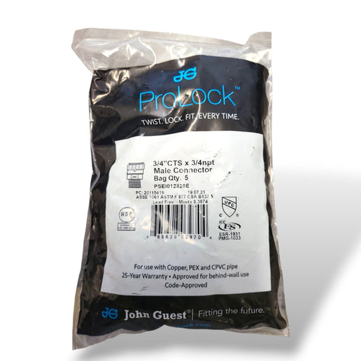 John Guest PSEI012826E ProLock 3/4" CTS Push-to-Connect to 3/4" Npt Male connector – for Copper Tube, Plumbing & Water Softeners, Black (Copy) John Guest Copper Tube Size Male Connector John Guest 5 Pack 