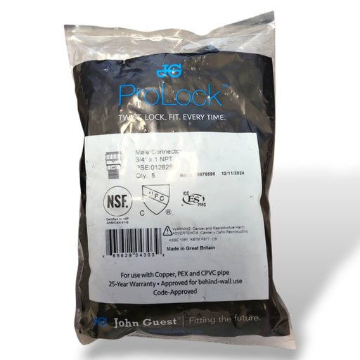 John Guest PSEI012828E ProLock 3/4" CTS Push-to-Connect to 1" Npt Male connector – for Copper Tube, Plumbing & Water Softeners, Black John Guest Copper Tube Size Male Connector John Guest 5 Pack 