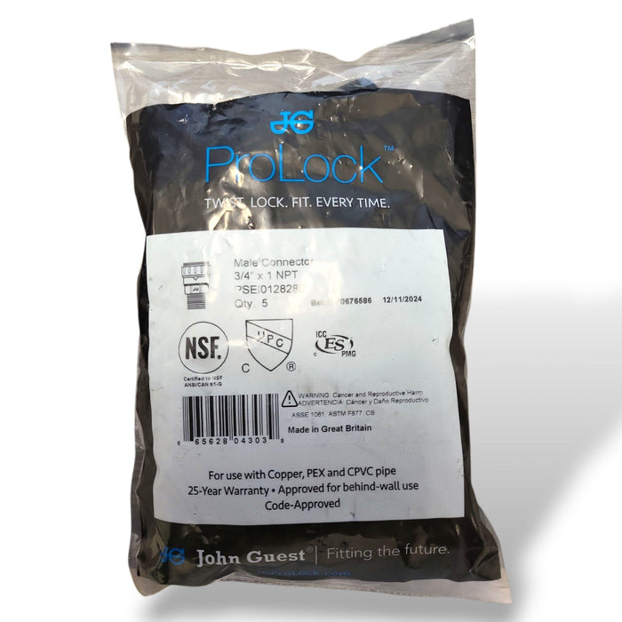 John Guest PSEI012828E ProLock 3/4" CTS Push-to-Connect to 1" Npt Male connector – for Copper Tube, Plumbing & Water Softeners, Black John Guest Copper Tube Size Male Connector John Guest 5 Pack 