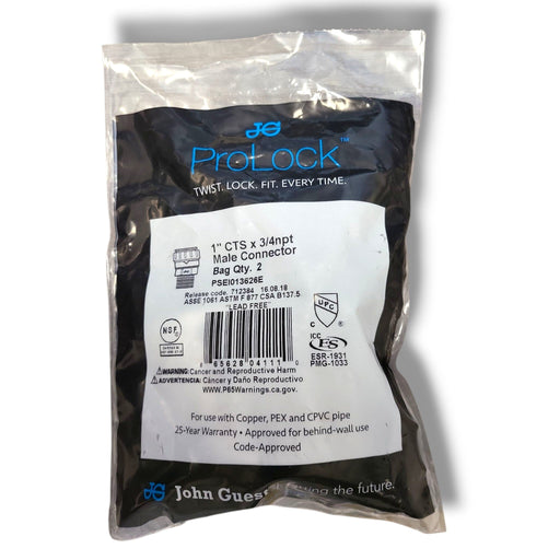 John Guest PSEI013626E ProLock 1" CTS Push-to-Connect to 3/4" Npt Male connector – for Copper Tube, Plumbing & Water Softeners, Black John Guest Copper Tube Size Male Connector John Guest 2 Pack 