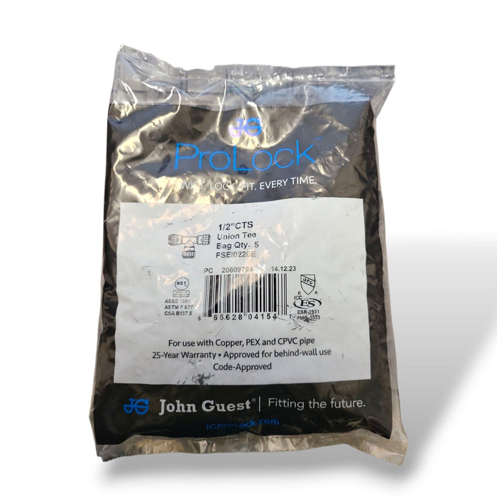 John Guest PSEI0220E ProLock 1/2" CTS Push-to-Connect Tee – Plastic Quick Connect Fitting for Copper Tube, Plumbing & Water Softeners, Black John Guest Copper Tube Size Union Tee John Guest 5 Pack 