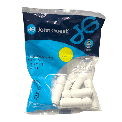 John Guest Check Valve (1/4SCV) 1/4" 0.3 psi Crack Pressure White Check Valve John Guest 10 Pack