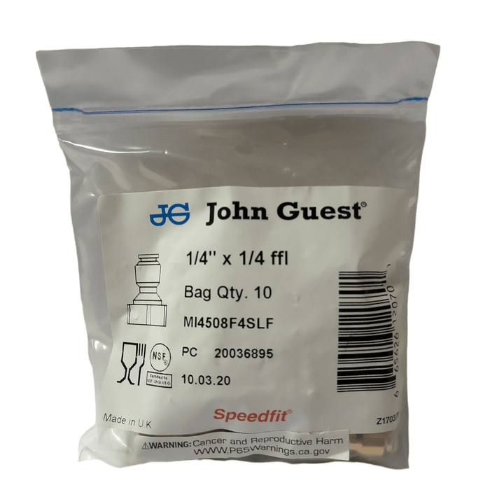 John Guest Lead Free Brass Flare Female Connector MI4508F4SLF - 1/4 x 1/4 FFL Brass Female Connectors John Guest 10 Pack 