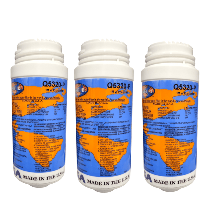 Omnipure Q5320-P Carbon Water Filter with Phosphate for Scale Inhibitor-1 Micron 2.5" x 6" GAC|Chlorine Taste Reduction |6"Length Omnipure 3 Pack 