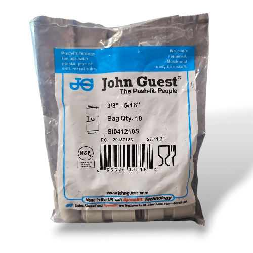 John Guest SI041210S SuperSeal Union Connector 3/8" x 5/16" union connector JOHN GUEST 10-Pack 