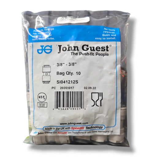 John Guest SI041212S Superseal Union Connector - 3/8"Superseal x 3/8" UNION CONNECTOR Grey Acetal JOHN GUEST 10-Pack 