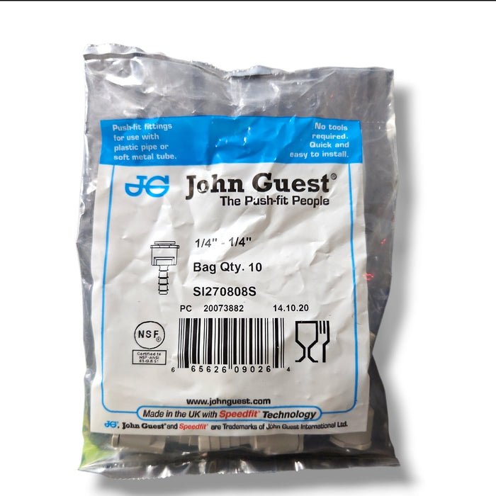 John Guest SI270808S Superseal Barb Connector - 1/4"QC x 1/4" Barb ID STEM TO HOUSE BARB Grey Acetal JOHN GUEST 10-Pack 
